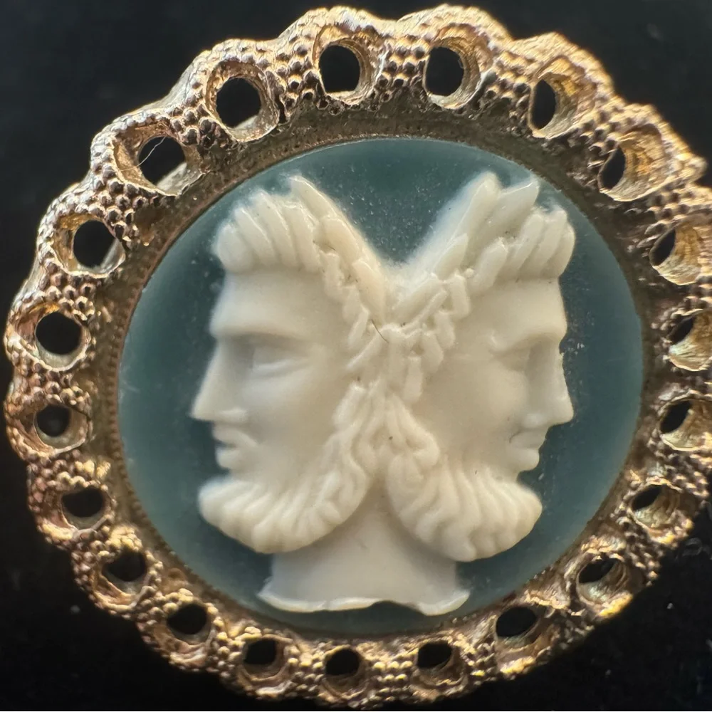 Swank Roman Janus Gold Plated Blue Cameo Cufflinks